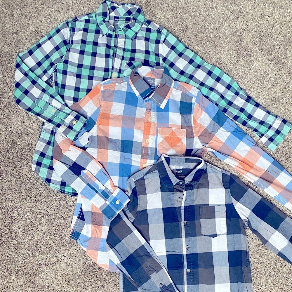 3 boys 10/12 button down Arizona Jeans shirts